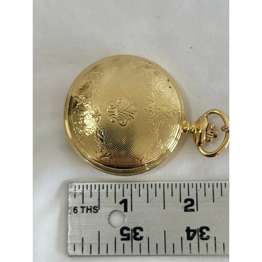 Majesti Gold Tone Sun Moon Phase Pocket Watch Swiss Parts Roman Numeral Date